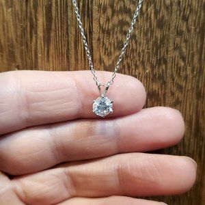 20 Inch 925 Sterling Silver Single Cubic Zirconia Pendant Necklace